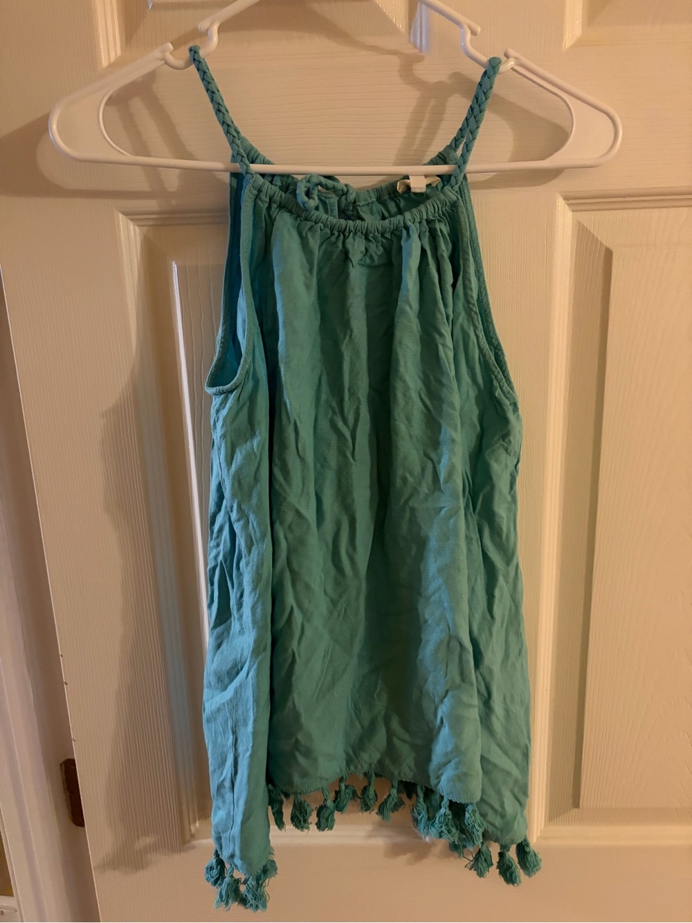 dylan Braided-Strap Tassel-Hem Camisole in Aqua